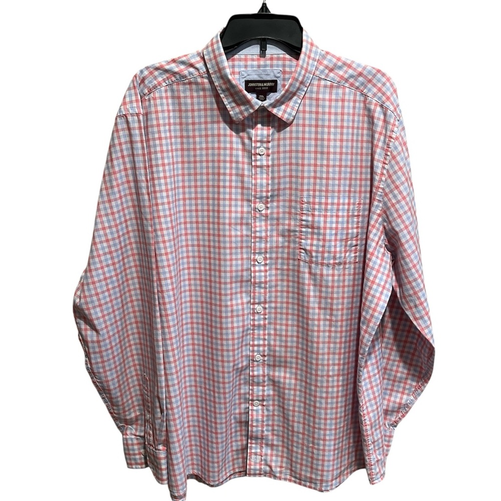 Johnston & Murphy XXL Plaid Button-Down Shirt Red Blue 100% Cotton Men’s - XXL